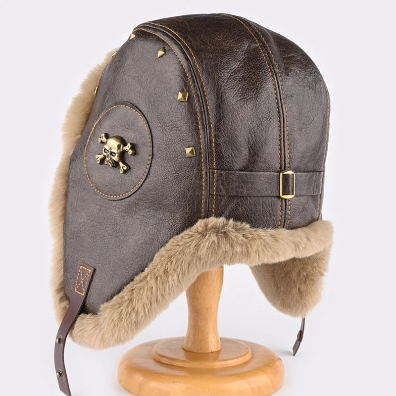 Skull Bomber Hat – Faux Fur Trapper Hat with Earflaps