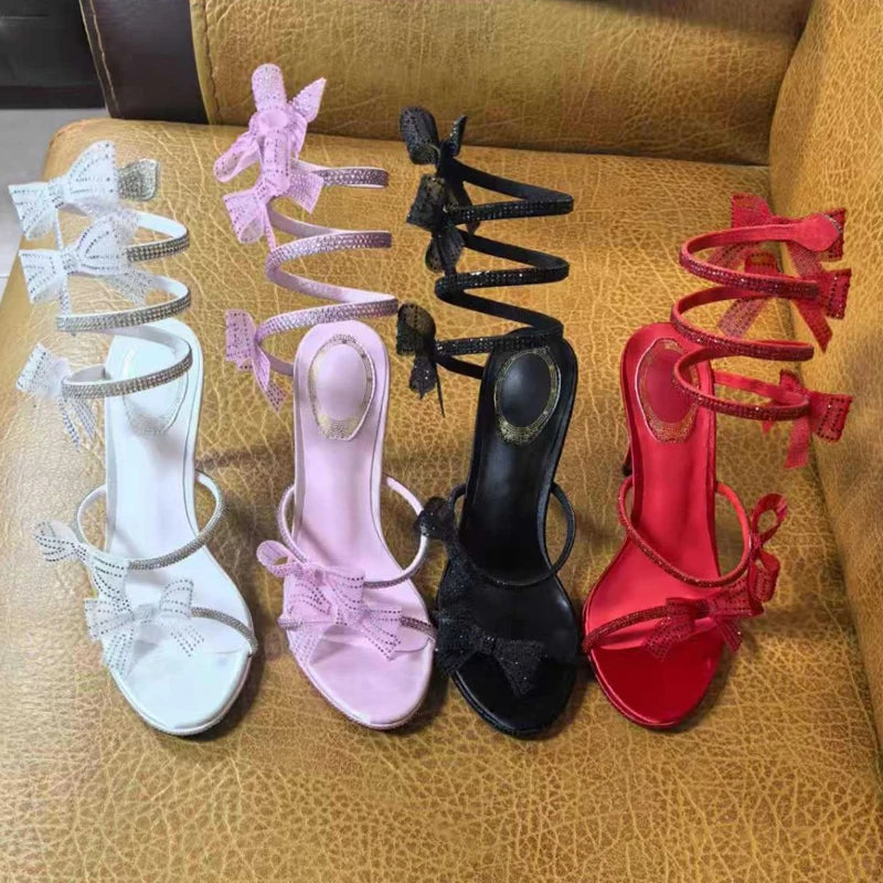 Eilyken Crystal Butterfly Wrap Ankle Strap Stiletto Sandals – Women's Open Toe Heels