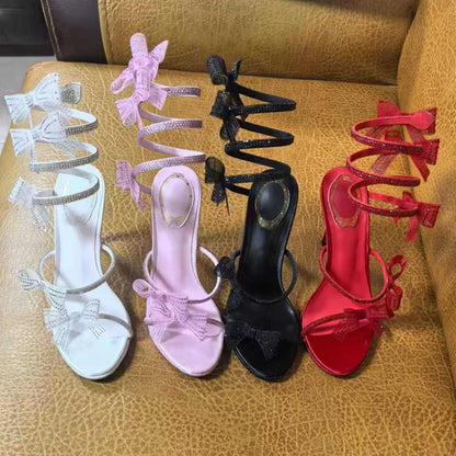 Eilyken Crystal Butterfly Wrap Ankle Strap Stiletto Sandals – Women's Open Toe Heels
