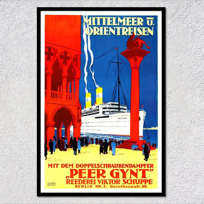 Vintage Travel Ship Poster – Blue Star Line Retro Ocean Liner Wall Art Unframed