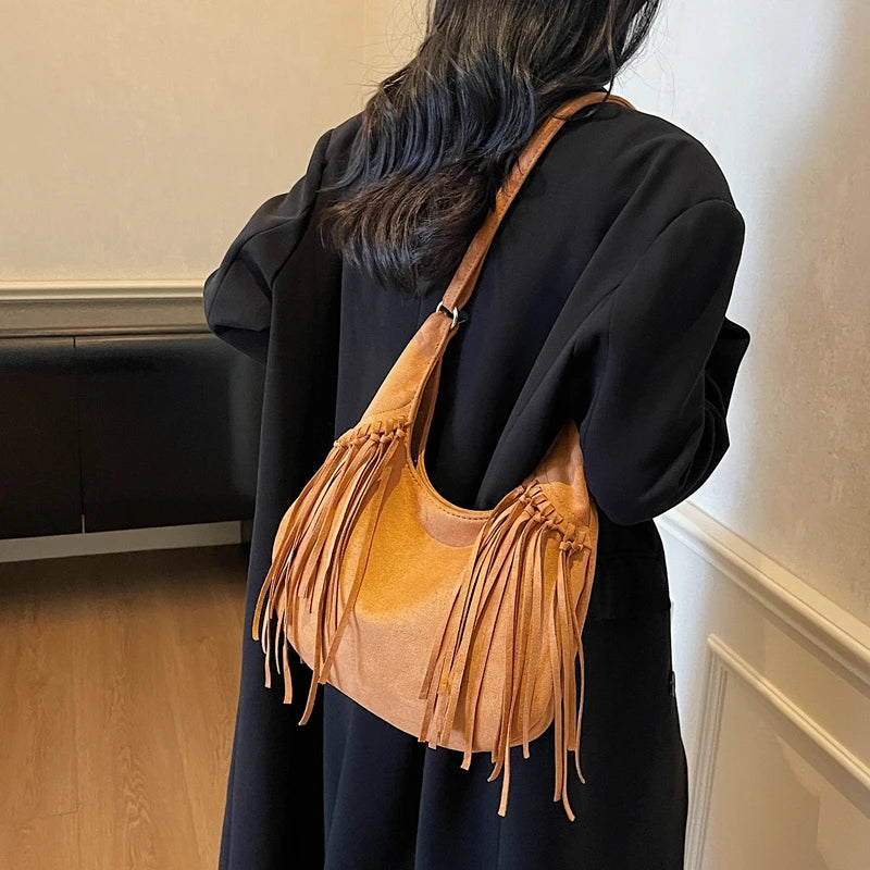 Design Faux Suede Shoulder Bags for Women Retro New Luxury Handbags