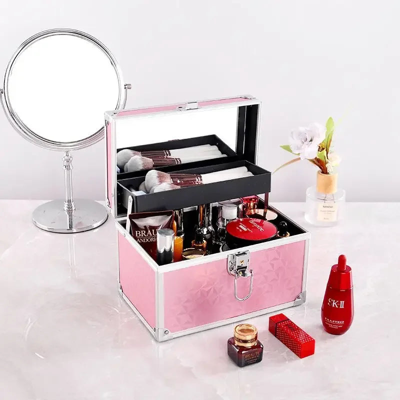 Professional Aluminum Makeup Case with Mirror & Organizer