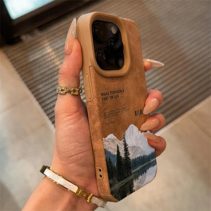Mountain Scenery Faux Leather iPhone Case – Fits iPhone X to iPhone 17