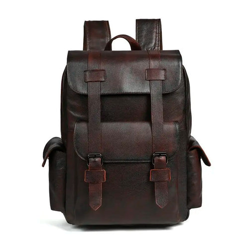 Genuine Leather Men's Vintage Backpack – Large Capacity