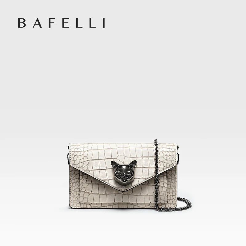 Cat Clasp Chain Crossbody Bag – Croc-Embossed Clutch