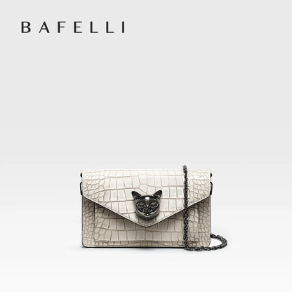 Cat Clasp Chain Crossbody Bag – Croc-Embossed Clutch