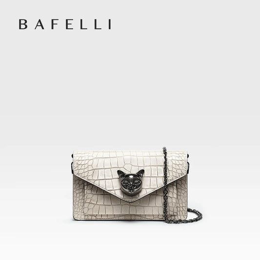 Cat Clasp Chain Crossbody Bag – Croc-Embossed Clutch