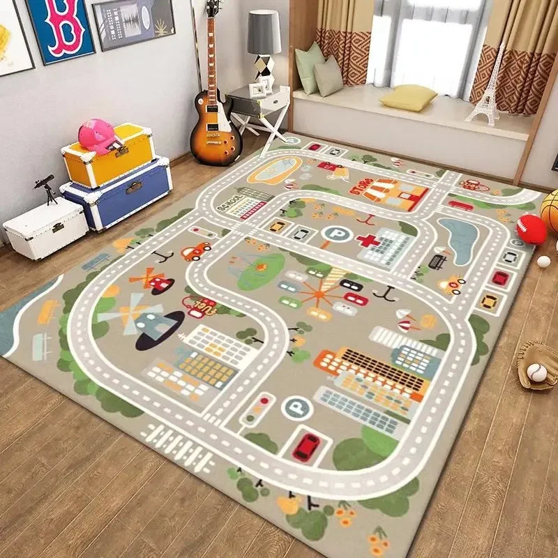 Kids City Road Play Mat Rug – Car Track Carpet for Playroom & Bedroom