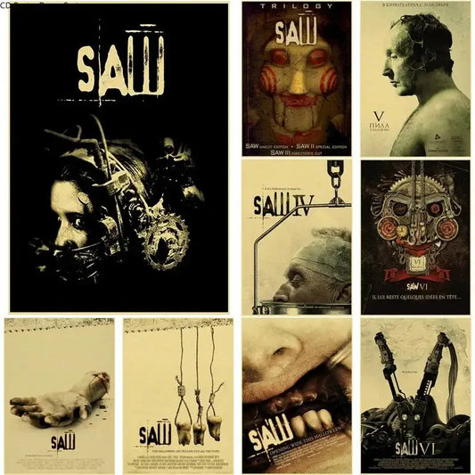 Saw Horror Movie Poster – Vintage Kraft Paper Wall Art