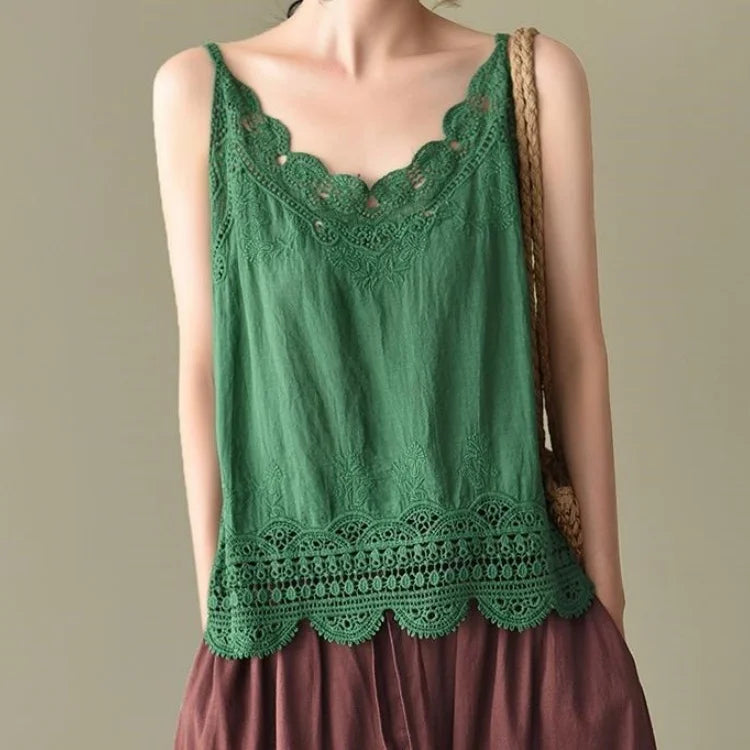 Lace Embroidered Camisole Top – Women's V-Neck Spaghetti Strap Tank