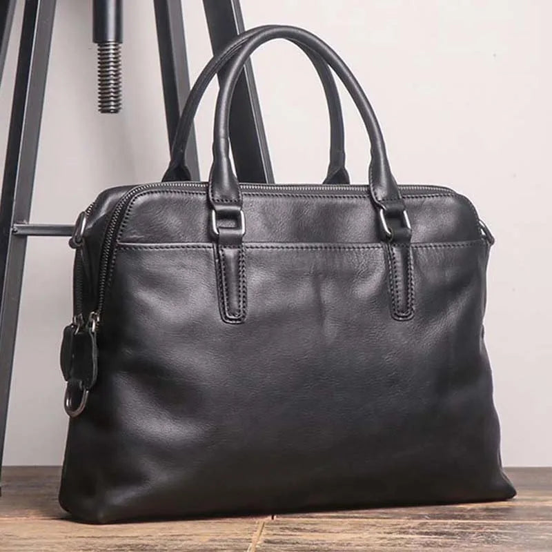 Genuine Leather Men's Briefcase – 14" Laptop Business Bag