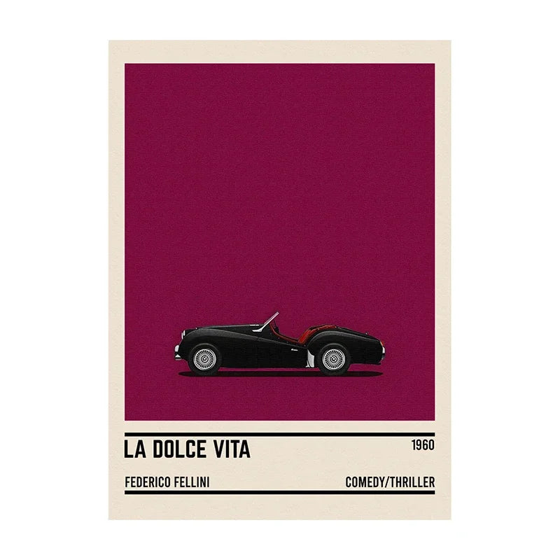 Movie Car Minimalist Poster Wall Art Print | Classic Film Decor
