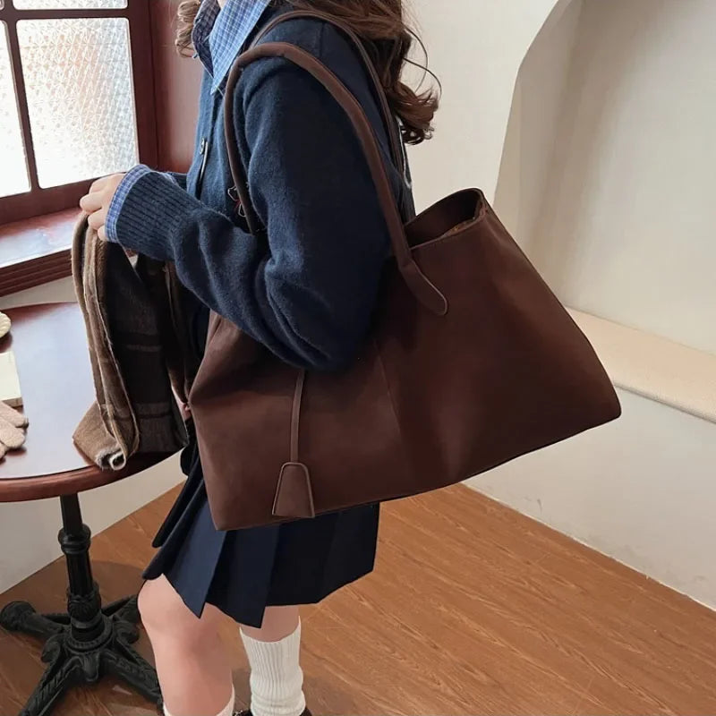 Faux Suede Solid Color High Quality Fashionable Versatile Handbag