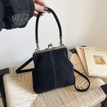 Large Capacity Retro Frosted Handbag Kiss Lock PU Leather