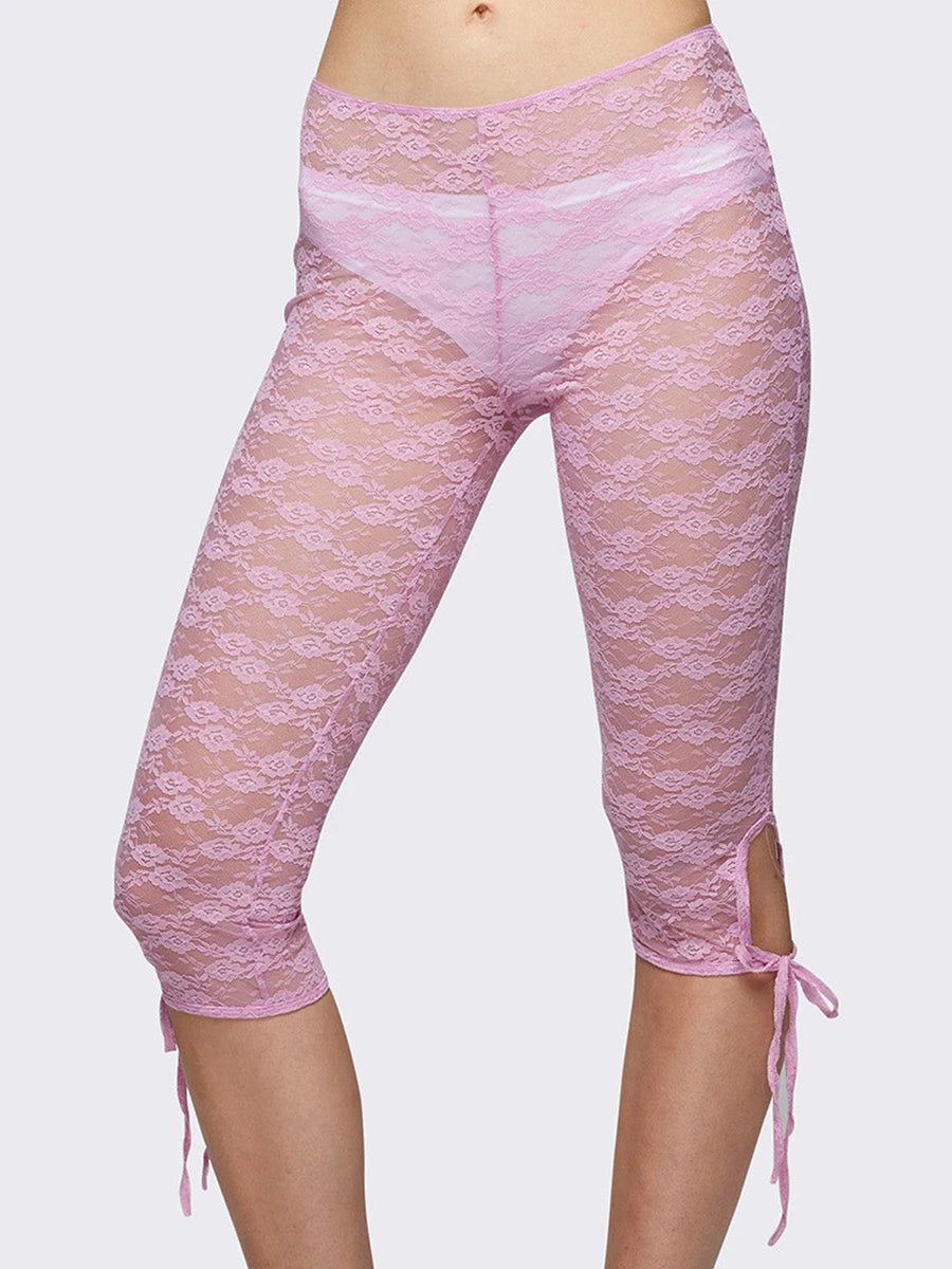 Lace Capri Pants for Women – See-Through Bandage Streetwear
