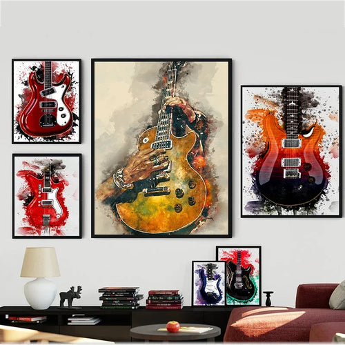 Electric Guitar on Fire Wall Art Print – Music Poster