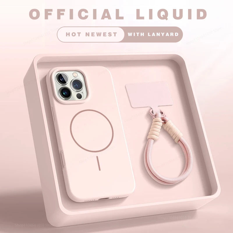 MagSafe Liquid Silicone iPhone Case with Wrist Lanyard