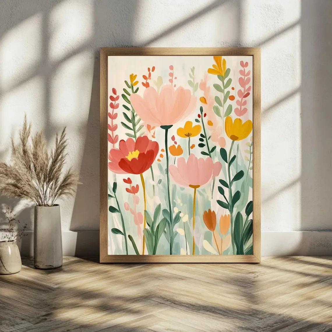 Floral Wall Art Print – Spring Botanical Poster, Pink & Green