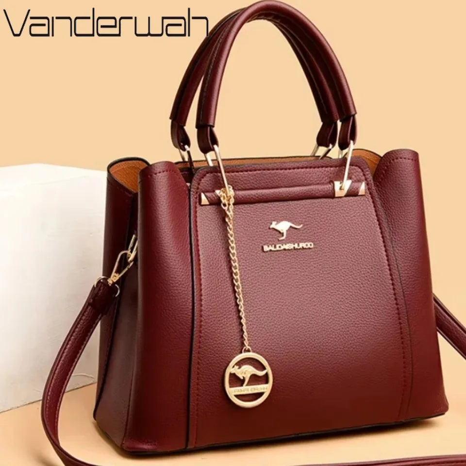 Large Capacity Women's Leather Tote Bag – 3-Layer Luxury Handbag