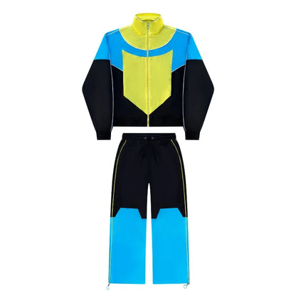 Y2K Color Block Tracksuit Set – Unisex Retro 90s Streetwear