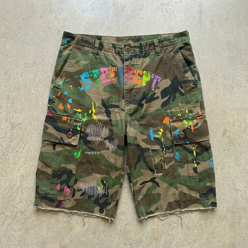 Camo Cargo Shorts Graffiti Print Unisex Y2K Streetwear
