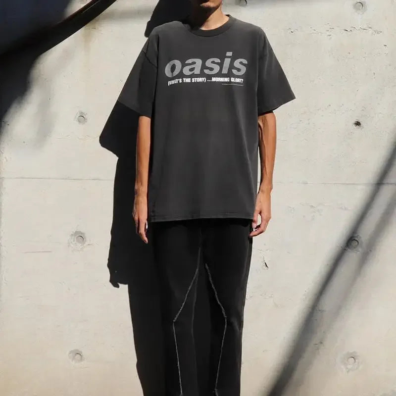Summer Oasis Band Men Women Harbor Style Cotton Oversize Street Casual Loose Short Sleeve T-Shirt