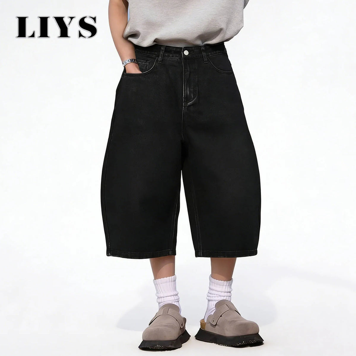 Baggy Black Denim Shorts – Wide Leg Unisex Streetwear