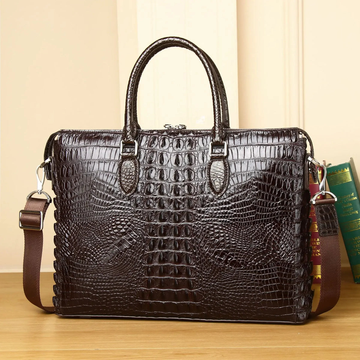 Alligator Embossed Genuine Leather Briefcase – Men's 14" Laptop Bag