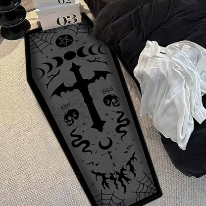 Gothic Skull Coffin Rug – Halloween Non-Slip Floor Mat