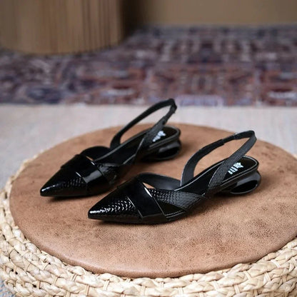 Patent Leather Women's Slingback Pumps – Low Heel Pointed Toe