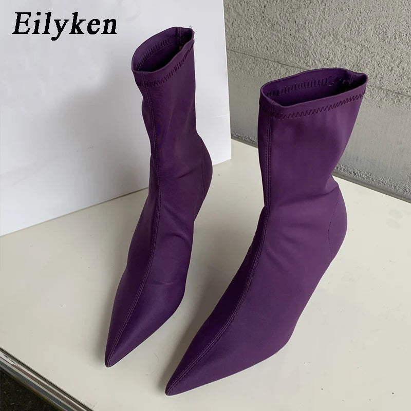 Eilyken Stretch Sock Ankle Boots – Pointed Toe Heels for Women