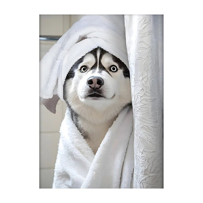 Funny Dog Bathroom Poster – Schnauzer in Bathrobe Wall Art Print