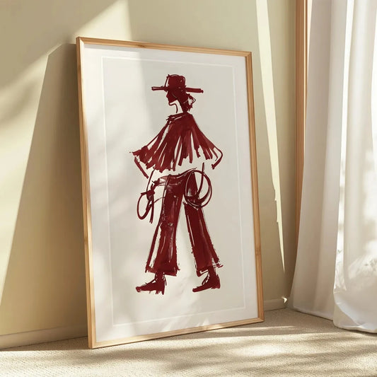 Burgundy Cowgirl Wall Art Print – Western Poster Decor