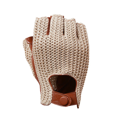 Men's Leather Fingerless Driving Gloves with Mesh Back