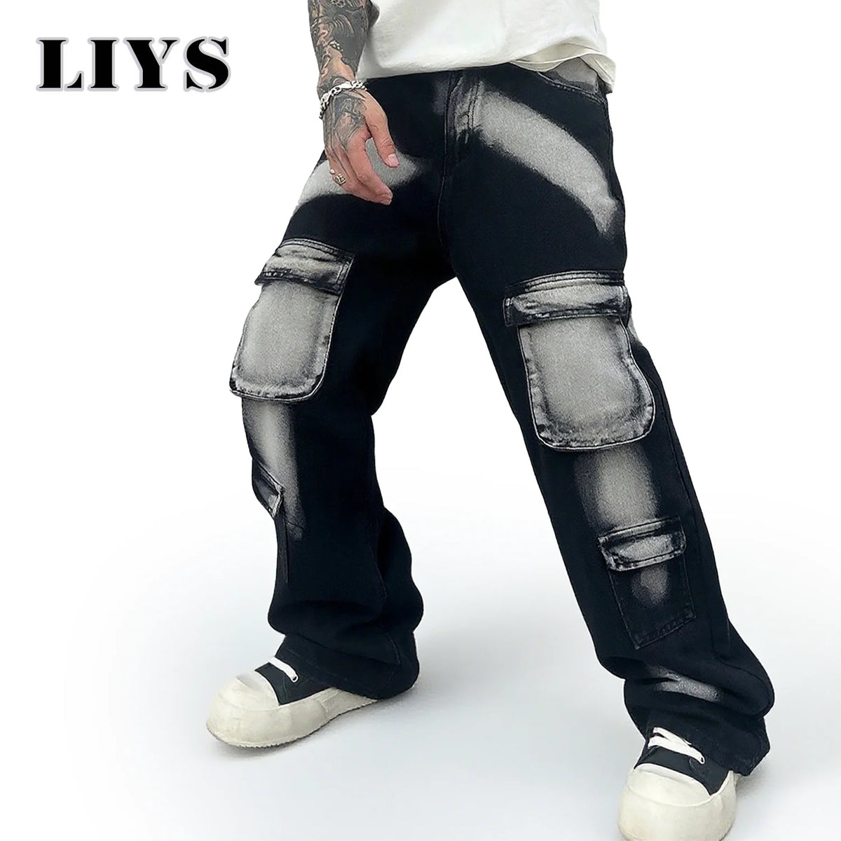 Tie-Dye Wide Leg Cargo Jeans – Men's Streetwear Hip Hop Pants