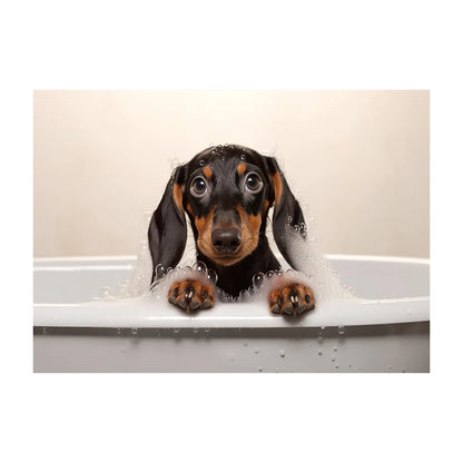 Cute Dog in Bathtub Wall Art Poster – Funny Puppy Canvas Print