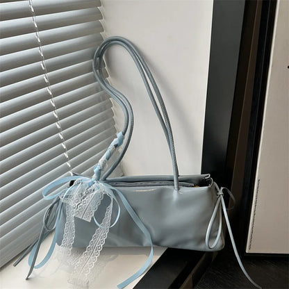 French Elegant Square Bag Korean Bow Decoration Pu High-quality