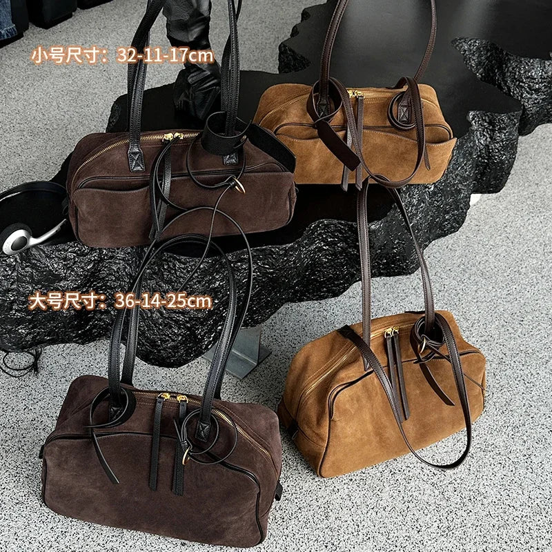 Cow Genuine Leather Tote Bag Suede Commuting Cowhide Handbags