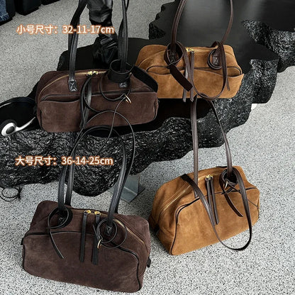 Cow Genuine Leather Tote Bag Suede Commuting Cowhide Handbags