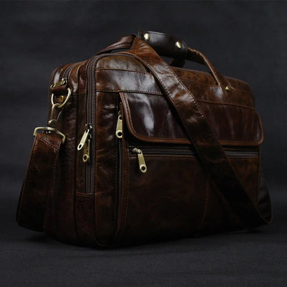 Full Grain Leather Men's Briefcase – 15" Laptop Portfolio Bag