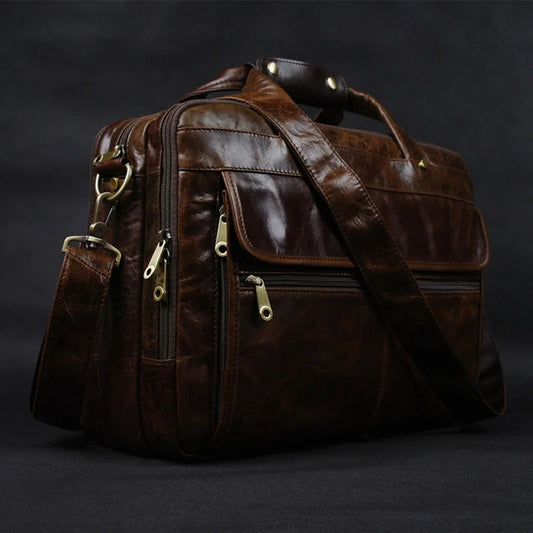 Full Grain Leather Men's Briefcase – 15" Laptop Portfolio Bag