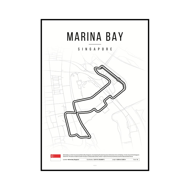 F1 Race Track Map Poster – Formula 1 Circuit Wall Art Print
