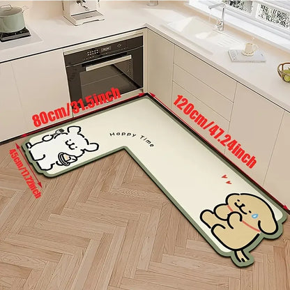 Cartoon L-Shaped Kitchen Floor Mat – Non-Slip Water Absorbent Rug