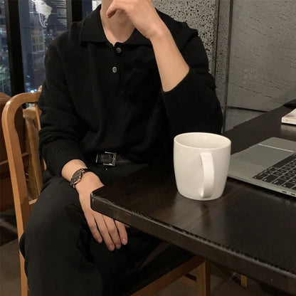 Men's Polo Neck Knit Sweater – Korean Style Pullover