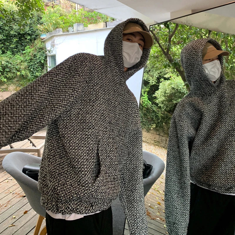 Textured Hooded Sweatshirt Men Vintage Harajuku Oversized Hoodie
