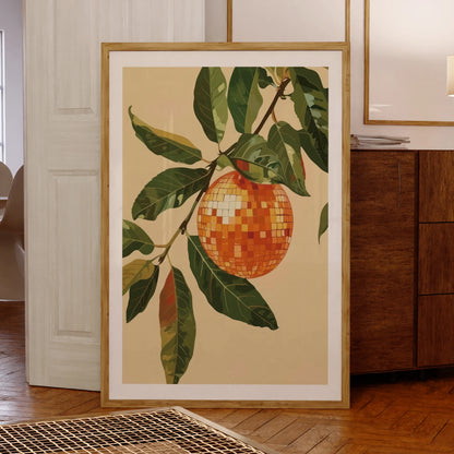 Orange Disco Ball Wall Art Print – Retro Fruit Poster