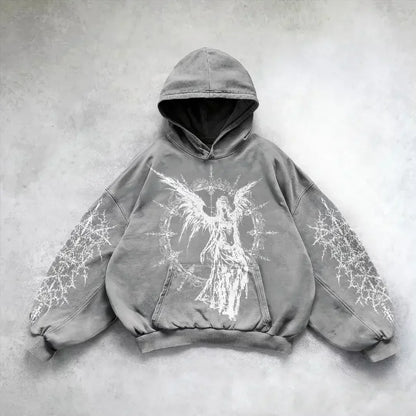 Angel Graphic Oversized Hoodie – Y2K Goth Streetwear Women