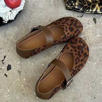 Leopard Print Mary Jane Flats for Women