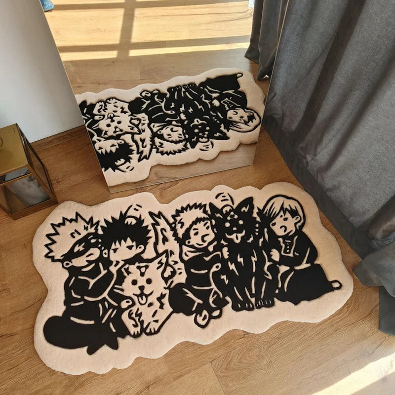 My Hero Academia Anime Rug – Black & White Tufted Mat for Bedroom & Gaming Room