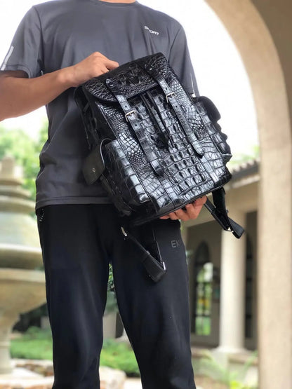 Crocodile Skin Genuine Leather Men's Backpack – Luxury Black Bag